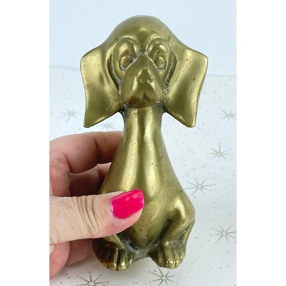 Vintage 80s dog figurine, Hound Puppy, Beagle, Basset, Dachshund, solid brass - Picture 3 of 9